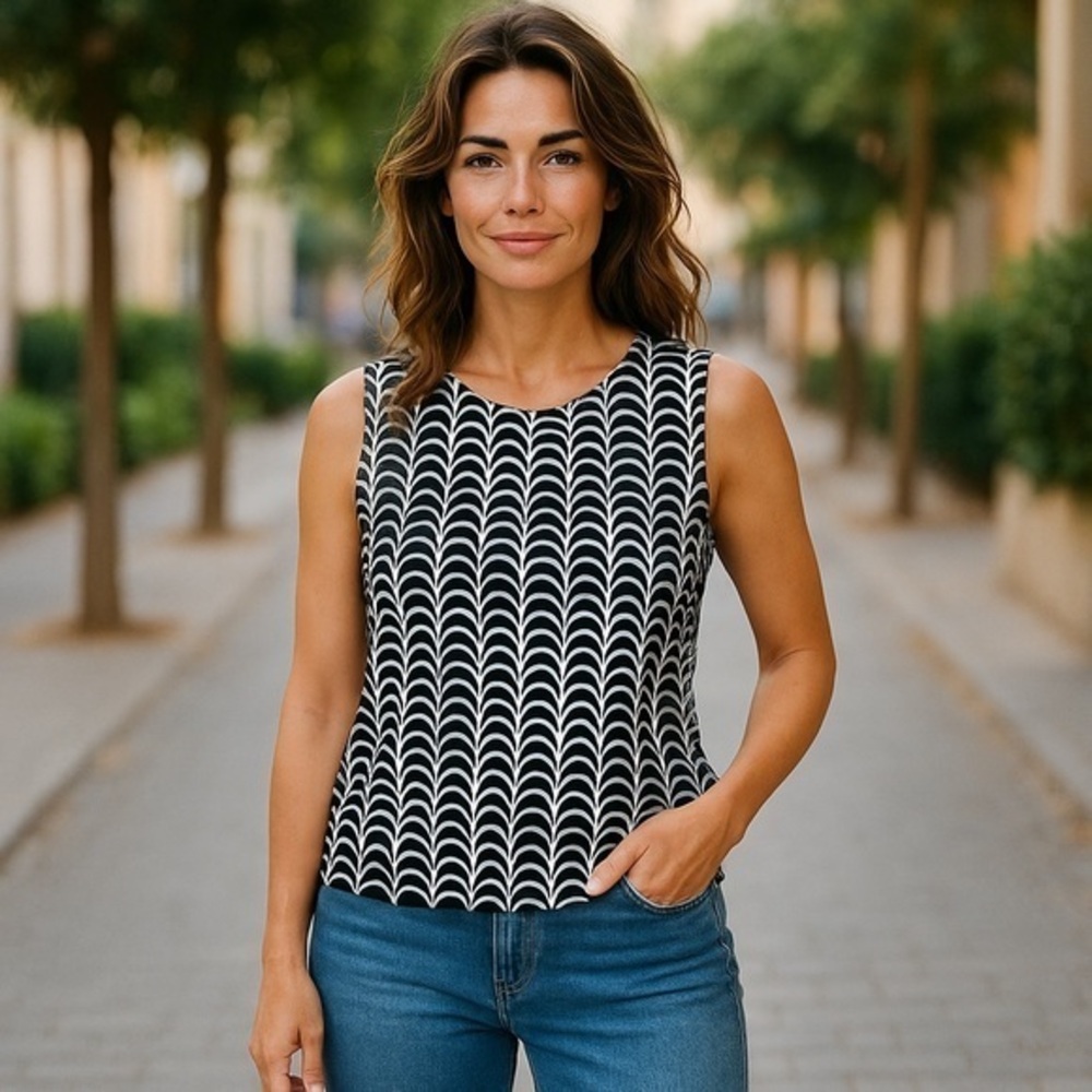 Talbots Black & White Geometric Tank – Size XL